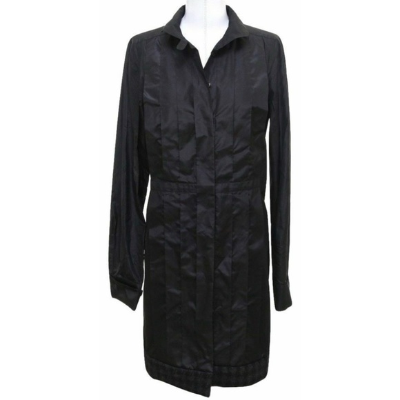 Chanel Black Silk Taffeta Coat Dress Cashmere Trim Button Down Sz 40 08A 2008 - Picture 1 of 9